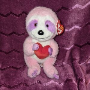 Ty Beanie Bellies Tart The Pink Sloth With Heart Plush Toy